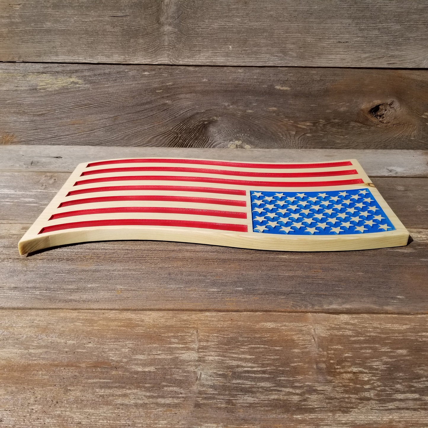 Wavy American Flag Carved Wood Sign USA Patriotism