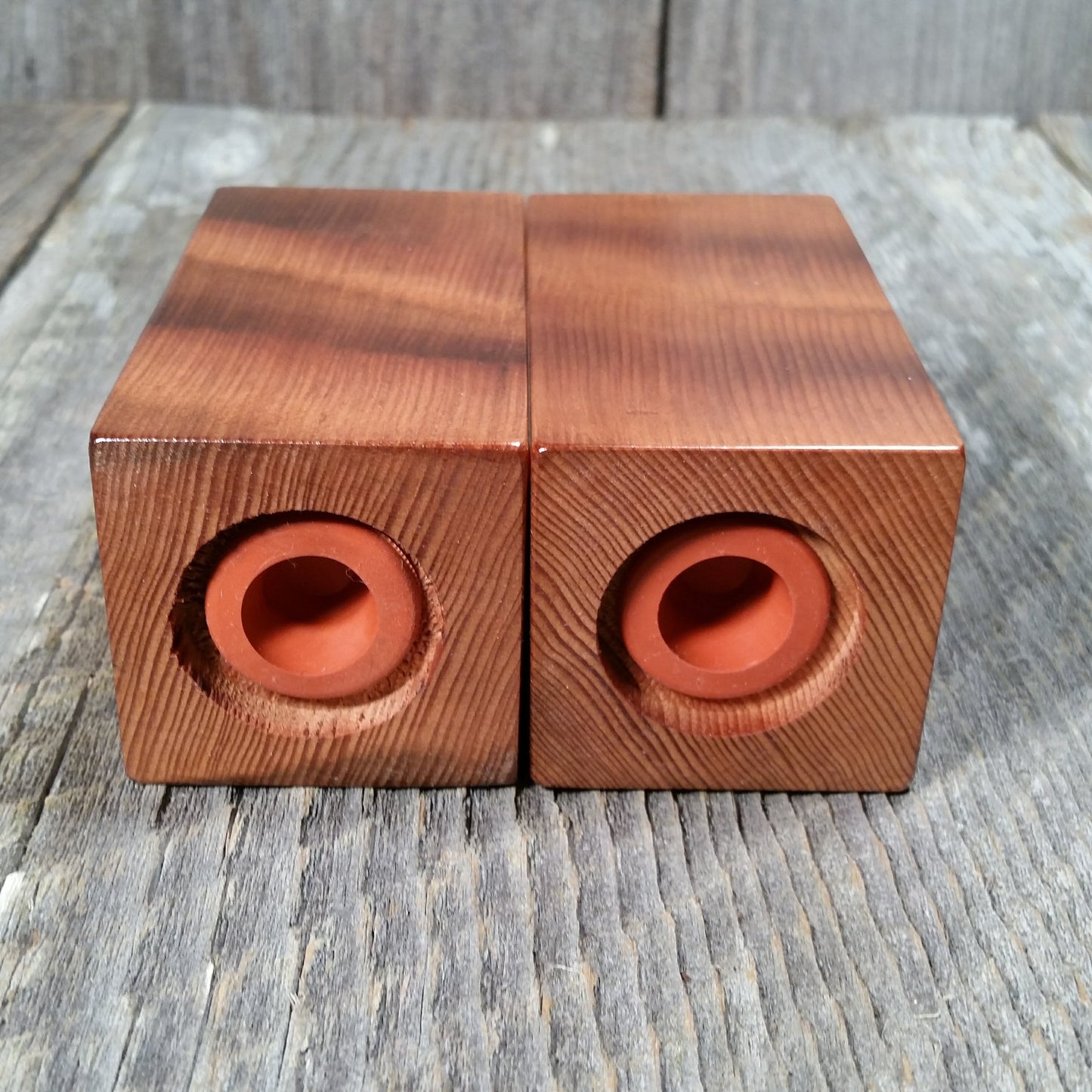 Salt and Pepper Shakers Wood Curly Handmade Redwood Square Set USA Made #2