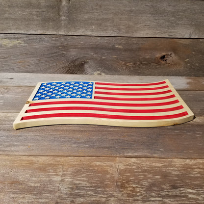 Wavy American Flag Carved Wood Sign USA Patriotism