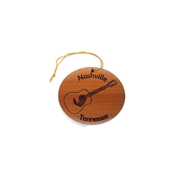 Nashville Tennessee Guitar Christmas Ornament Handmade Wood Ornament Made in USA California Redwood Laser Cut