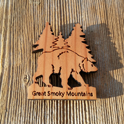 Great Smoky Mountains Bear and Trees Wood Refrigerator Magnet Made in USA Handmade Souvenir