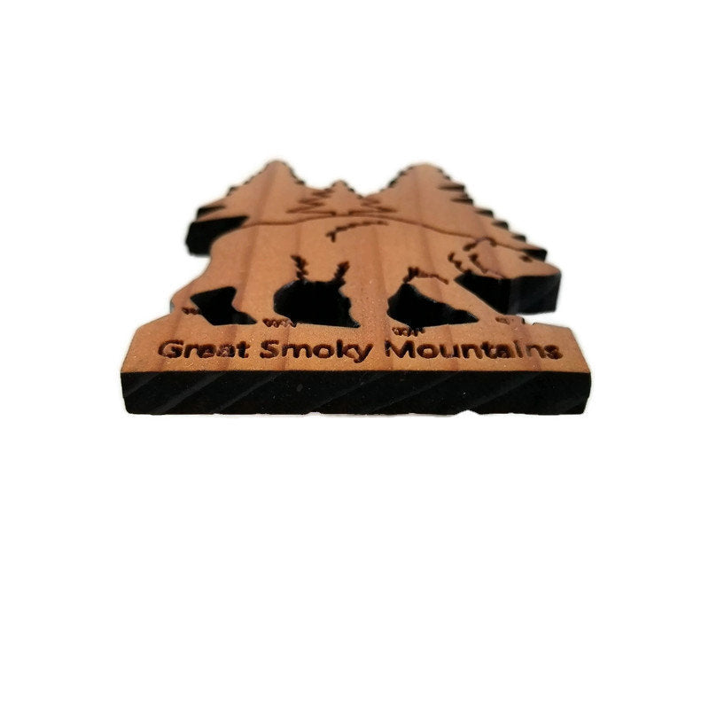 Great Smoky Mountains Bear and Trees Wood Refrigerator Magnet Made in USA Handmade Souvenir