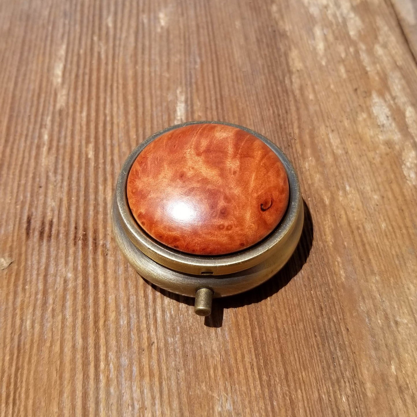 Pill Box 3 Sections Handmade California Redwood Burl #118