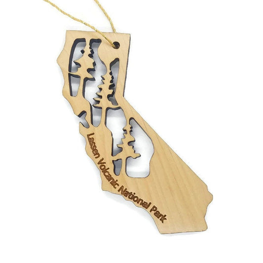 California State Shape Mt Lassen Volcanic National Park Christmas Ornament Laser Cut Handmade Wood Ornament Made in USA