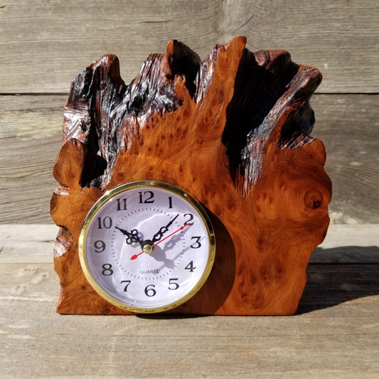 Redwood Burl Wood Clock Mantle Desk Office Gifts for Men Sitting Wood Birdseye Table Shelf #223