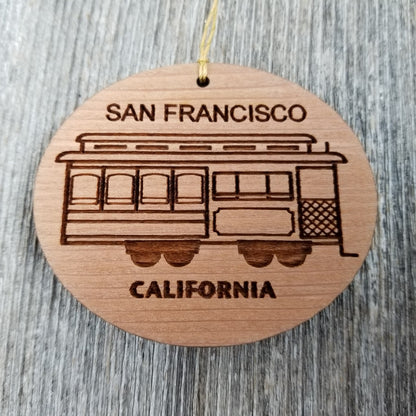 San Francisco California Cable Car Trolley Christmas Ornament Handmade Wood Souvenir Memento