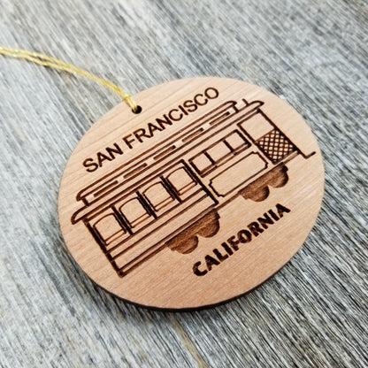 San Francisco California Cable Car Trolley Christmas Ornament Handmade Wood Souvenir Memento