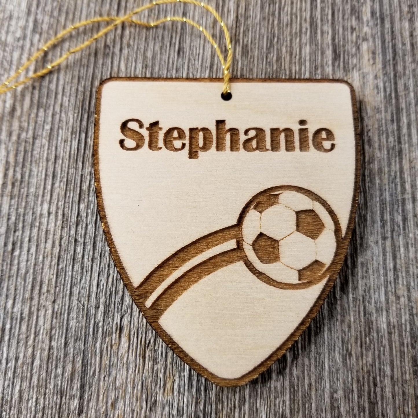 Soccer Ball Ornament, Sports Ornament, Soccer Player Gift, Engraved Wood Ornament, Personalized Wood Tag Made in USA