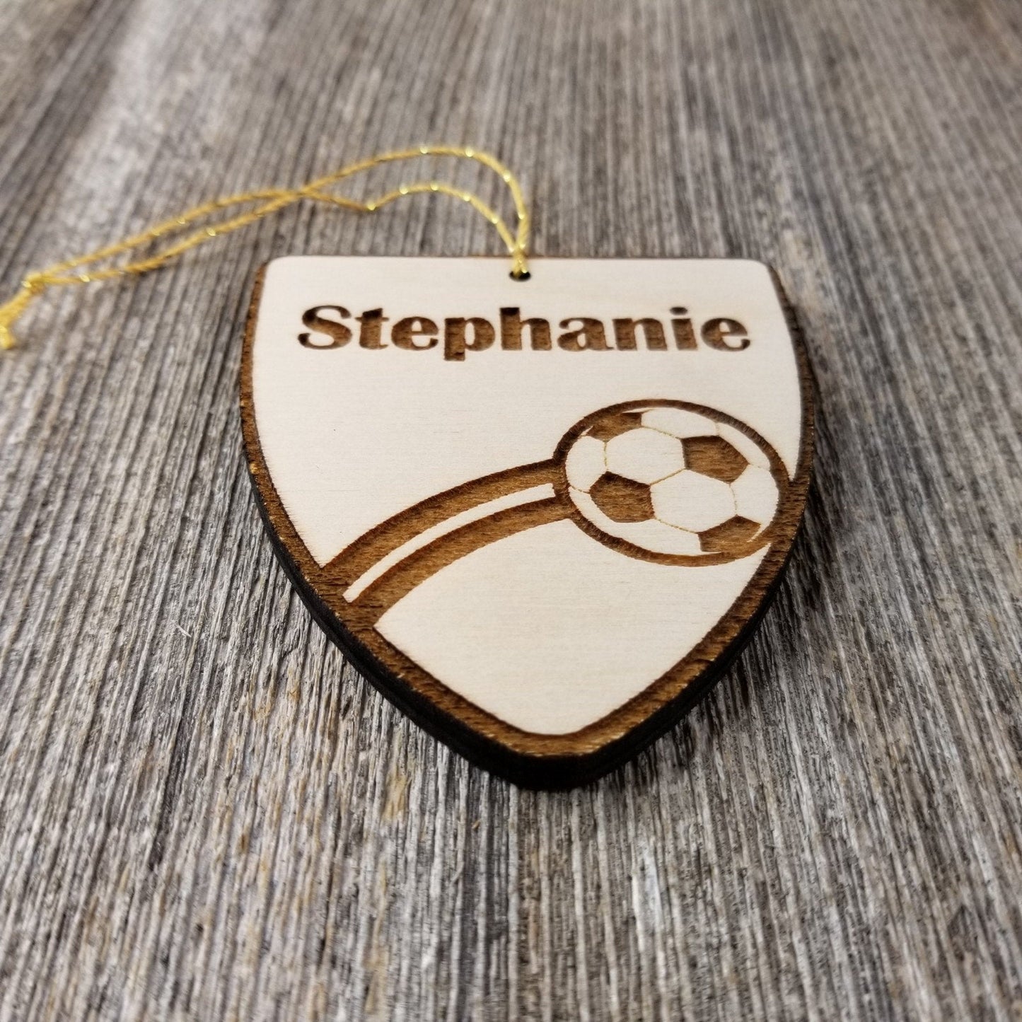 Soccer Ball Ornament, Sports Ornament, Soccer Player Gift, Engraved Wood Ornament, Personalized Wood Tag Made in USA