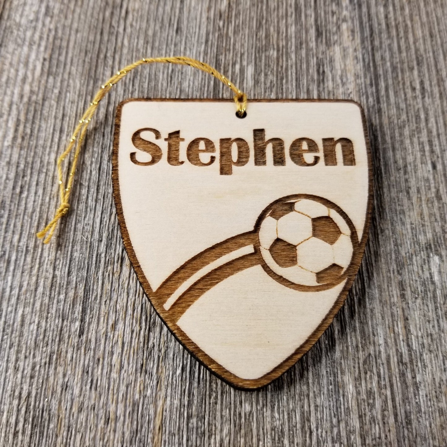 Soccer Ball Ornament, Sports Ornament, Soccer Player Gift, Engraved Wood Ornament, Personalized Wood Tag Made in USA