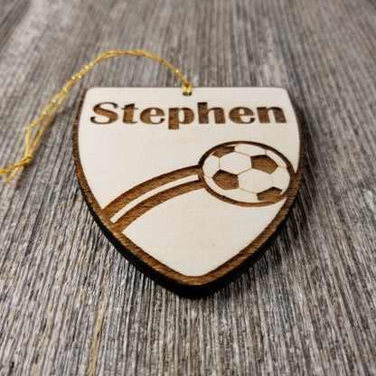 Soccer Ball Ornament, Sports Ornament, Soccer Player Gift, Engraved Wood Ornament, Personalized Wood Tag Made in USA