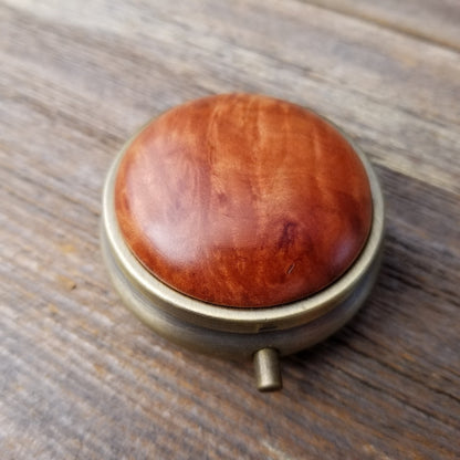 Handmade Pill Box 3 Sections Redwood Top California Burl Souvenir Memento Rustic Antique Bronze #167