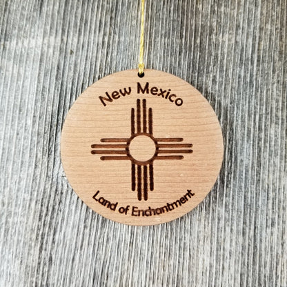 New Mexico Wood Christmas Ornament Land of Enchantment Flag Symbol Laser Cut Handmade Made in USA Housewarming Gift Souvenir Memento