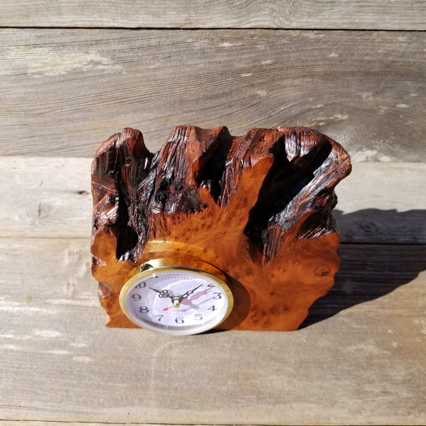 Redwood Burl Wood Clock Mantle Desk Office Gifts for Men Sitting Wood Birdseye Table Shelf #223