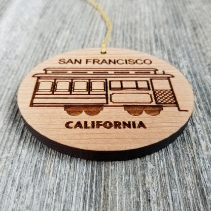 San Francisco California Cable Car Trolley Christmas Ornament Handmade Wood Souvenir Memento