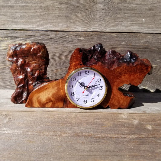 Wood Desk Clock Handmade California Redwood Burl #220