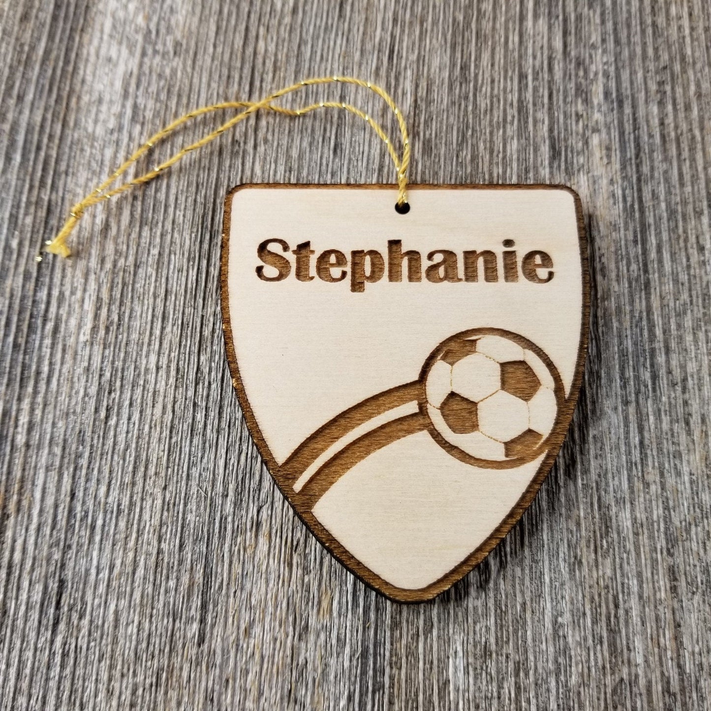 Soccer Ball Ornament, Sports Ornament, Soccer Player Gift, Engraved Wood Ornament, Personalized Wood Tag Made in USA