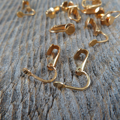 12 Pair Clip On Earring Findings with 5mm Pad - Gold Tone Ear Clip Jewelry Making - Earring Repair - Earring Parts - Lever Back