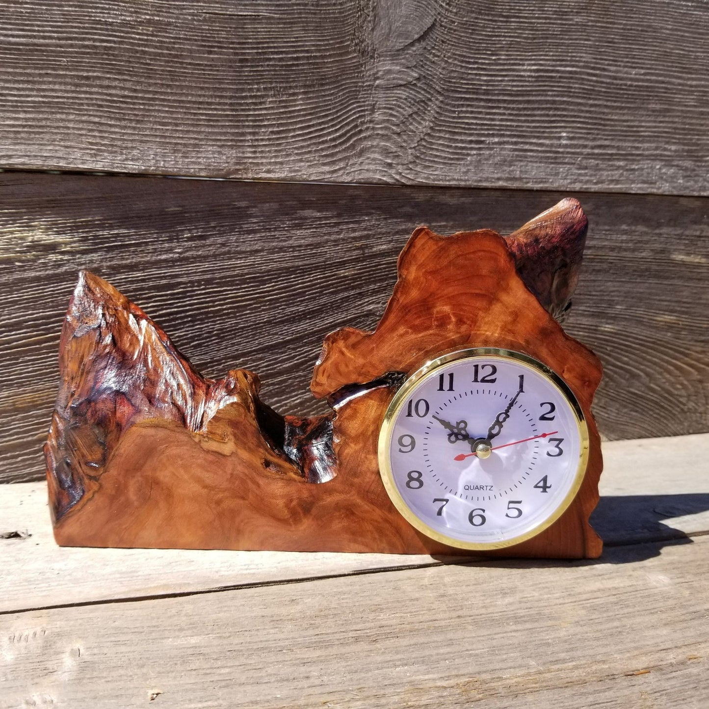 Redwood Wood Clock Redwood Burl Clock Table Shelf Mantle Desk Office Sitting Wood #392 Red Wood Anniversary Gift