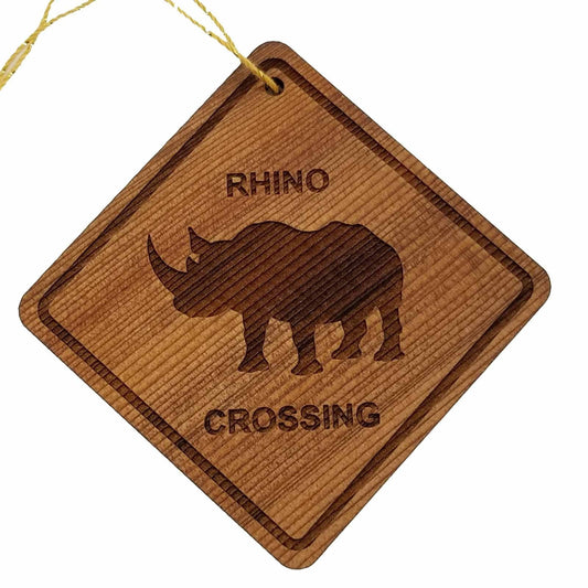 Rhino Crossing Ornament - Rhinoceros Ornament - Wood Ornament Handmade in USA