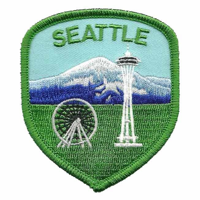 Seattle Patch – Iron On Space Needle – Mt Rainier Washington Ferris Wheel WA Travel Souvenir Badge