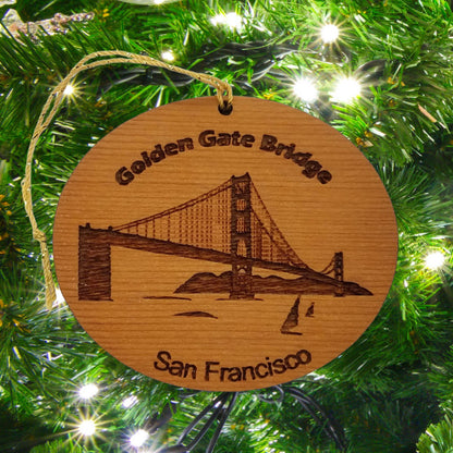 San Francisco California Christmas Ornament - Golden Gate Bridge with Sailboats