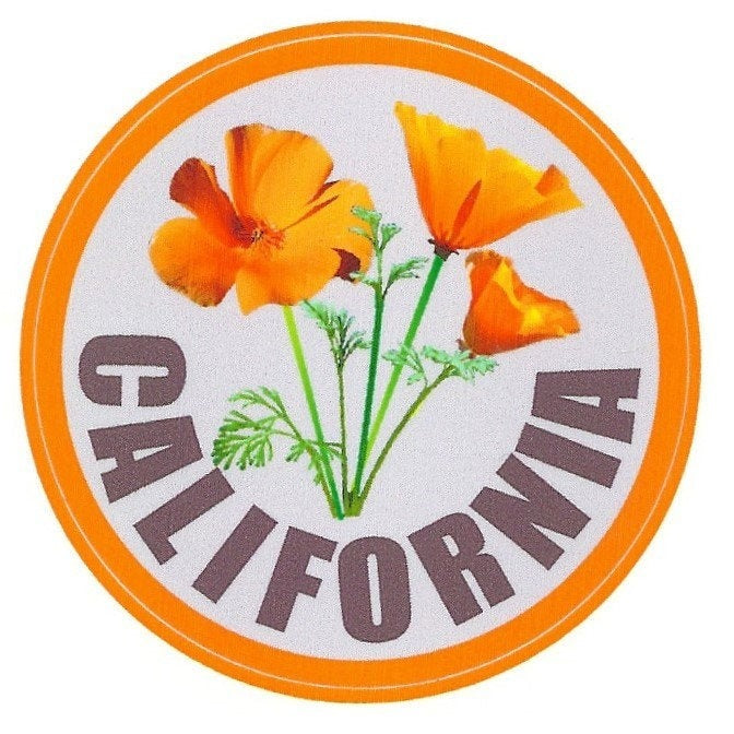 California Decal – CA Poppy Sticker – California Poppies Souvenir – Travel Sticker 3" Circle Travel Gift