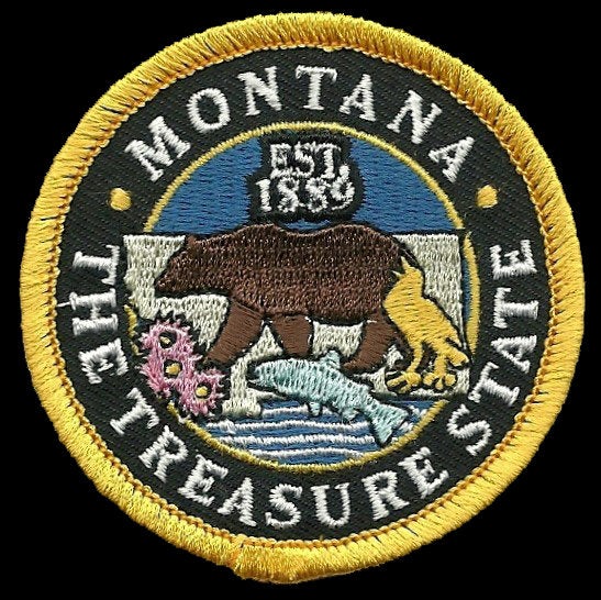 Montana Patch – MT The Treasure State - Travel Patch Iron On – Souvenir Patch – Applique – Travel Gift 2.5" Circle Bear Flowers Fish Birds