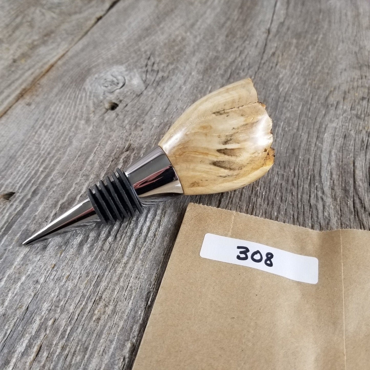 Wine Stopper Rustic Wood Gift for Her Maple Live Edge Top Handmade #308