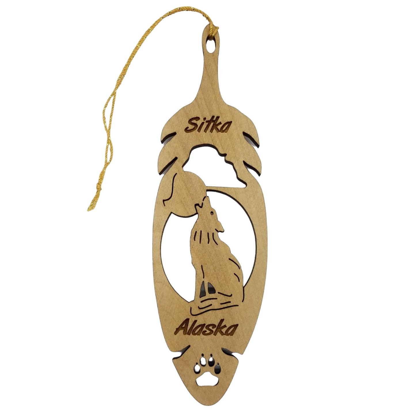 Sitka Alaska Wolf Christmas Ornament Wood Laser Cut5.5" - Wolf Lover Gift