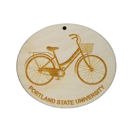 Portland State University Ornament - Womens Bike or Bicycle - Handmade Wood Ornament Made in USA Christmas Decor