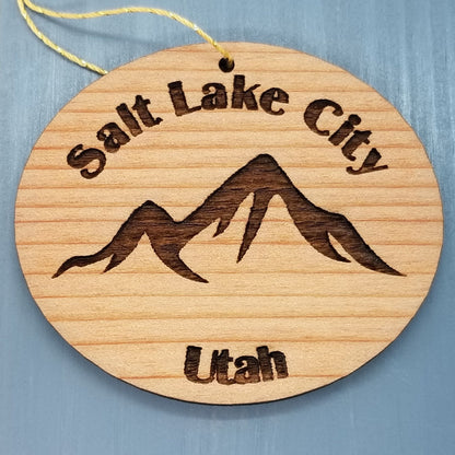 Salt Lake City UT Ornament Mountains Handmade Wood Ornament Utah Souvenir