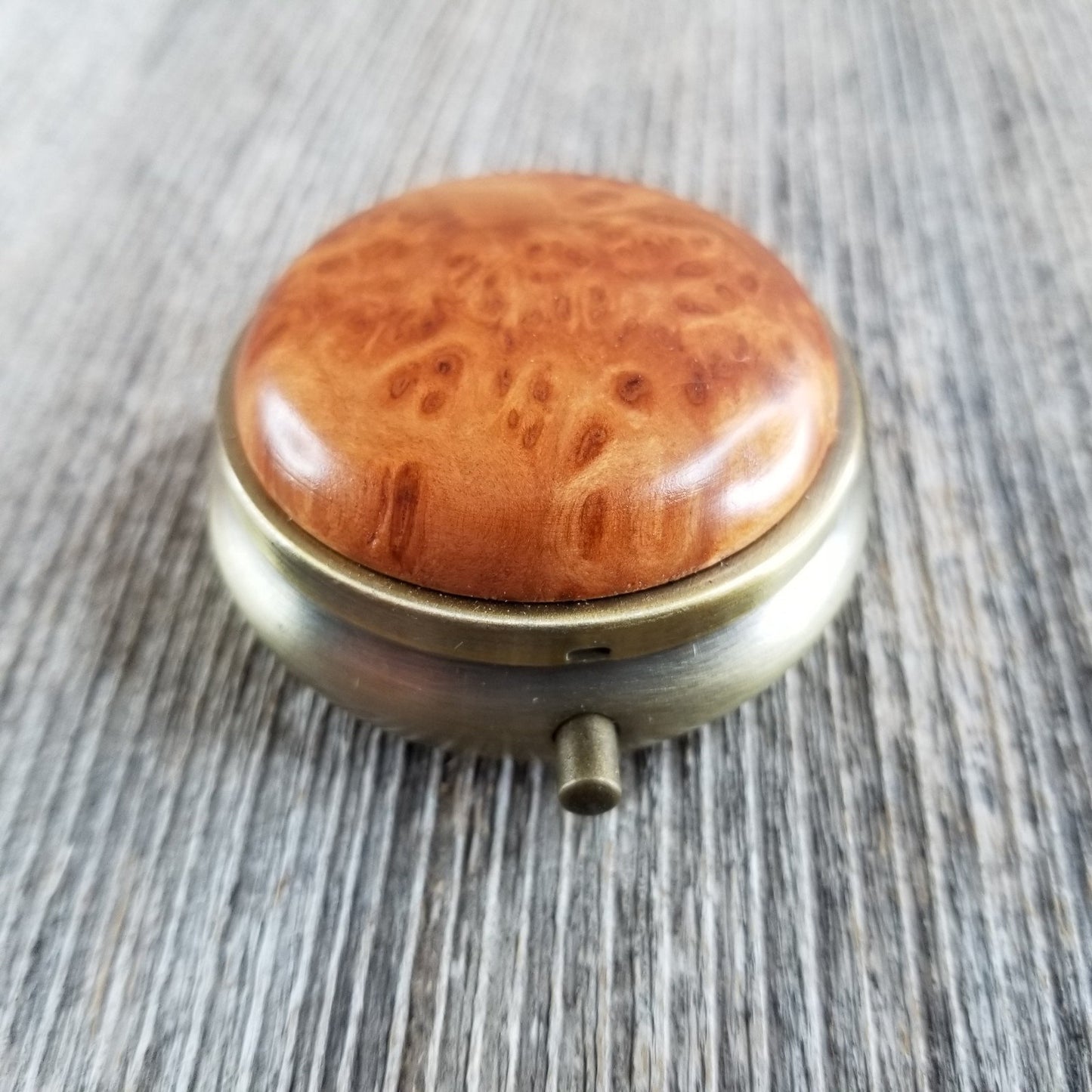 Handmade Pill Box 3 Sections California Redwood Burl Top Souvenir #286