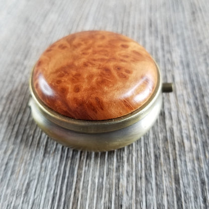 Handmade Pill Box 3 Sections California Redwood Burl Top Souvenir #286