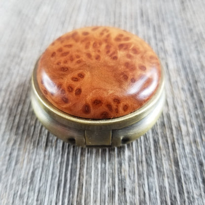 Handmade Pill Box 3 Sections California Redwood Burl Top Souvenir #286