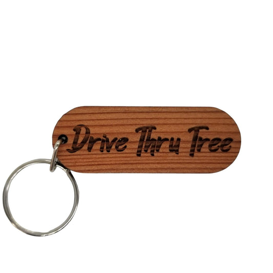 Drive Thru Tree Wood Keychain Spellout Souvenir Travel Gift - Wood Gift Key Chain - Key Tag - Key Ring - Key Fob Leggett CA Redwoods