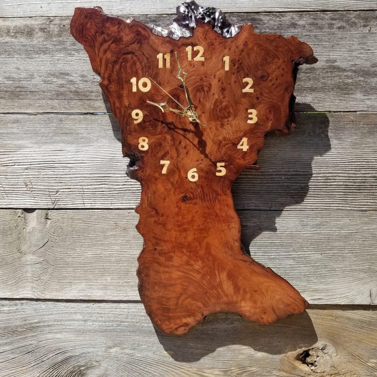 Wood Clock Wall Hanging Redwood Handmade Burl #178 Housewarming Gift Realtor Gift Redwood Burl Wall Clock Small