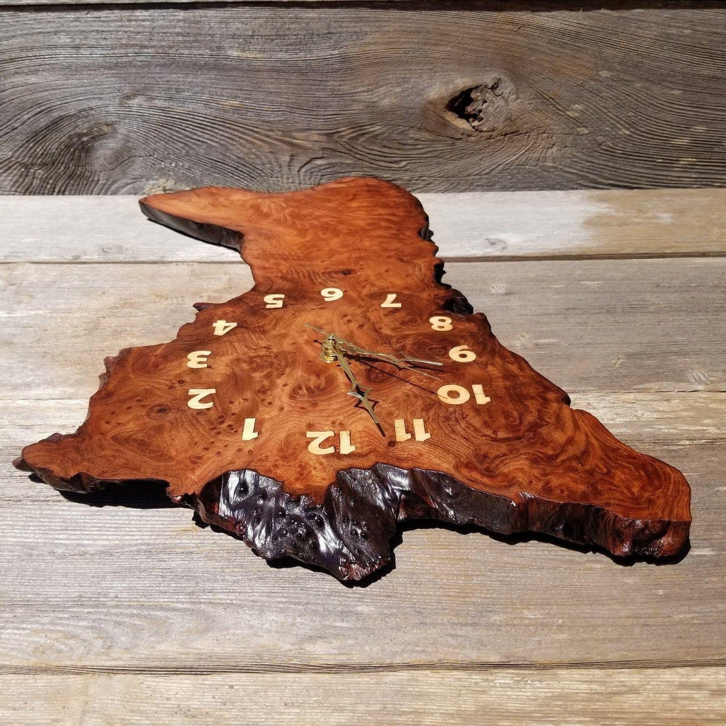 Wood Clock Wall Hanging Redwood Handmade Burl #178 Housewarming Gift Realtor Gift Redwood Burl Wall Clock Small