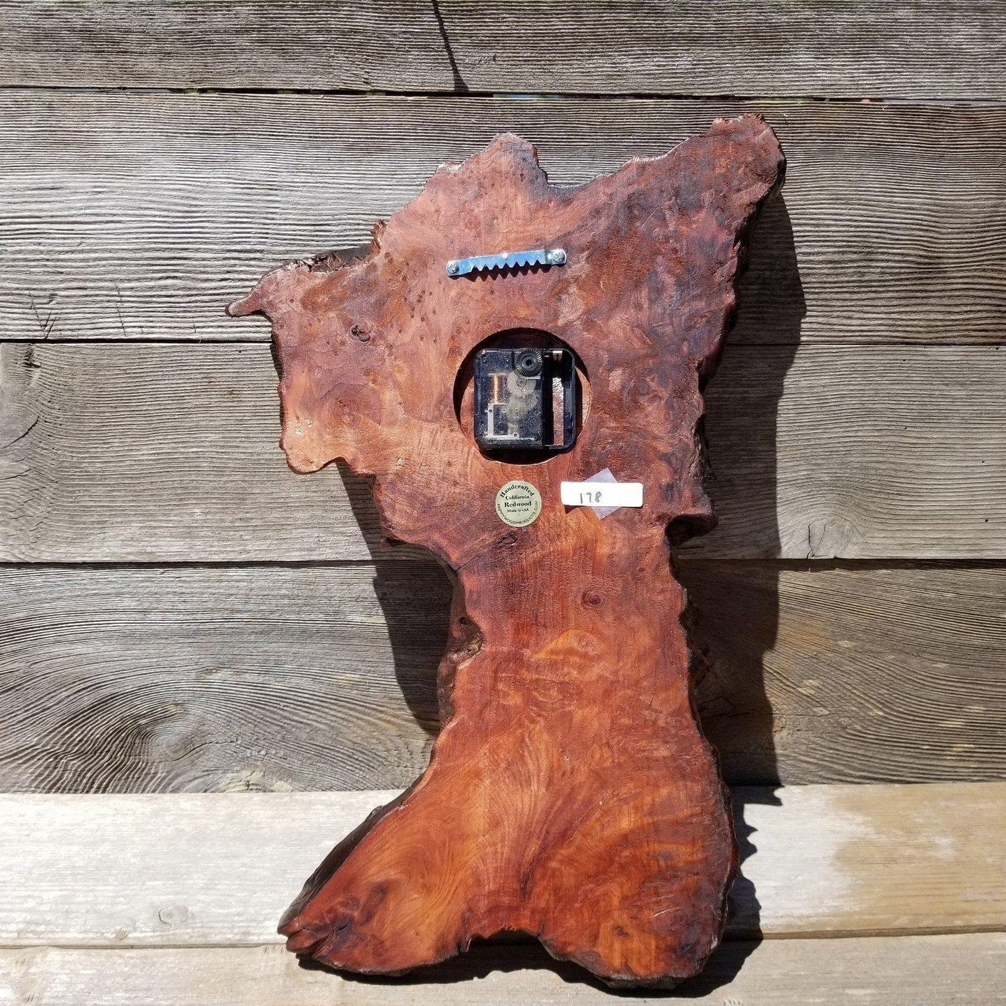 Wood Clock Wall Hanging Redwood Handmade Burl #178 Housewarming Gift Realtor Gift Redwood Burl Wall Clock Small